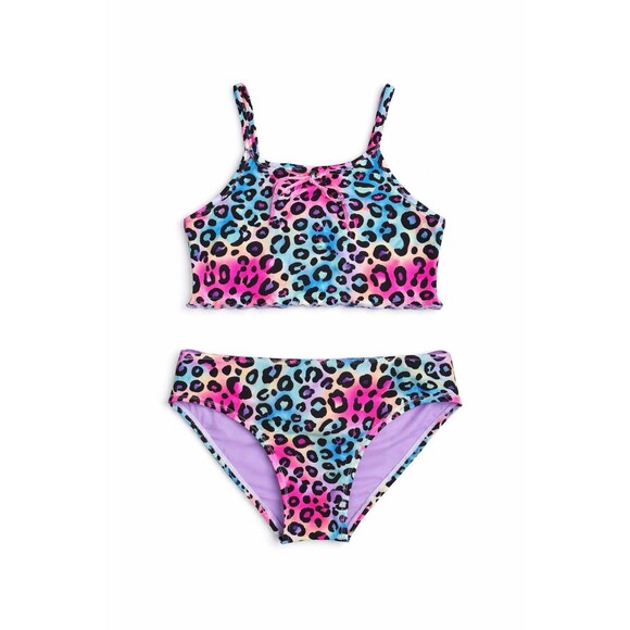 The Unbranded Brand Other - Girls 2 Piece Swimsuit Leopard Colorful XL 14-16 UPF 50+ Bikini Set